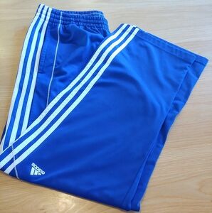 Adidas Men’s Climalite Track Pants. Blue w/ White Stripes. Large